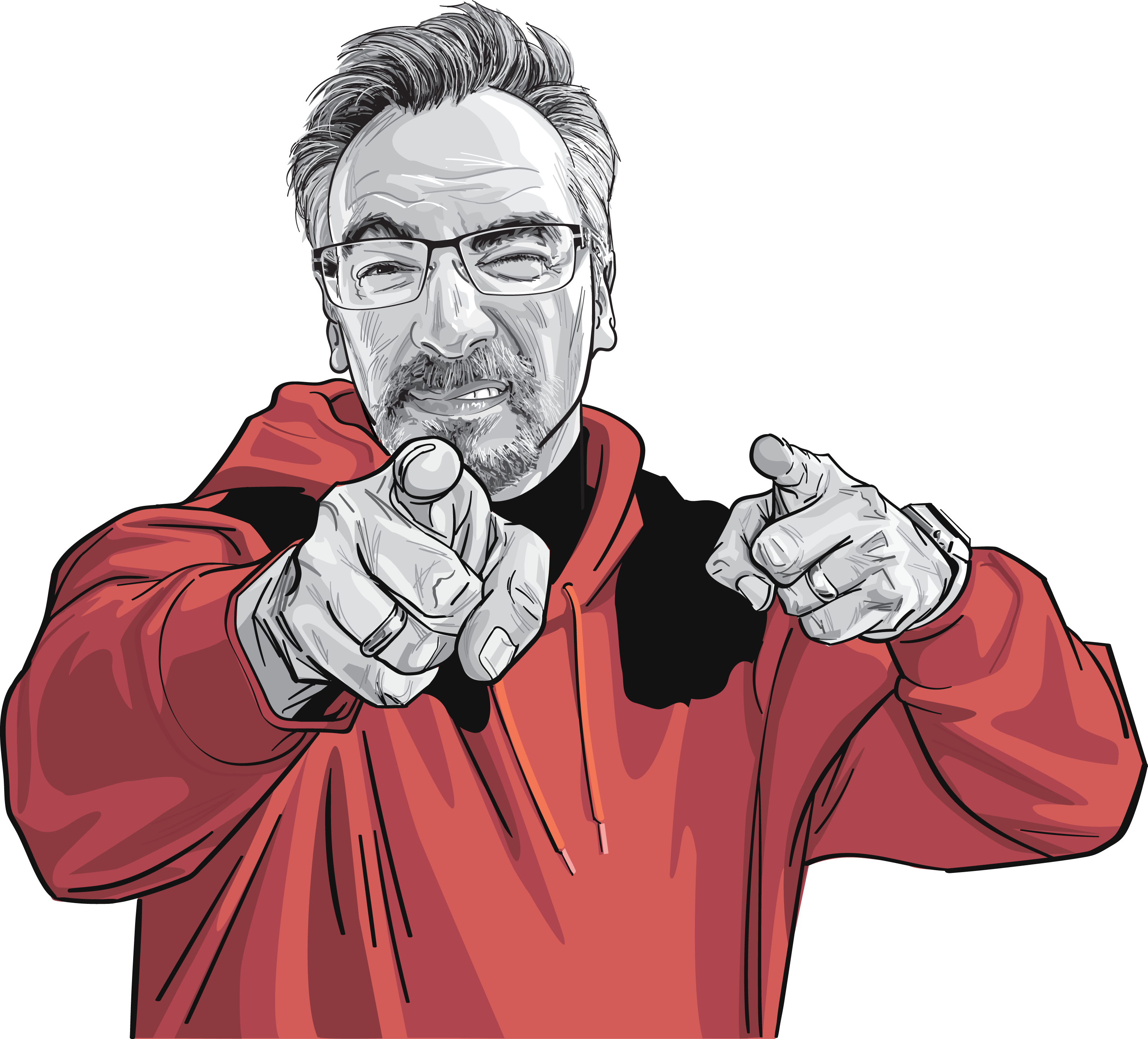 Cartoon Brent Ozar pointing both index fingers