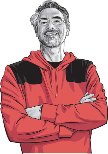 Cartoon Brent Ozar in a red sweatshirt