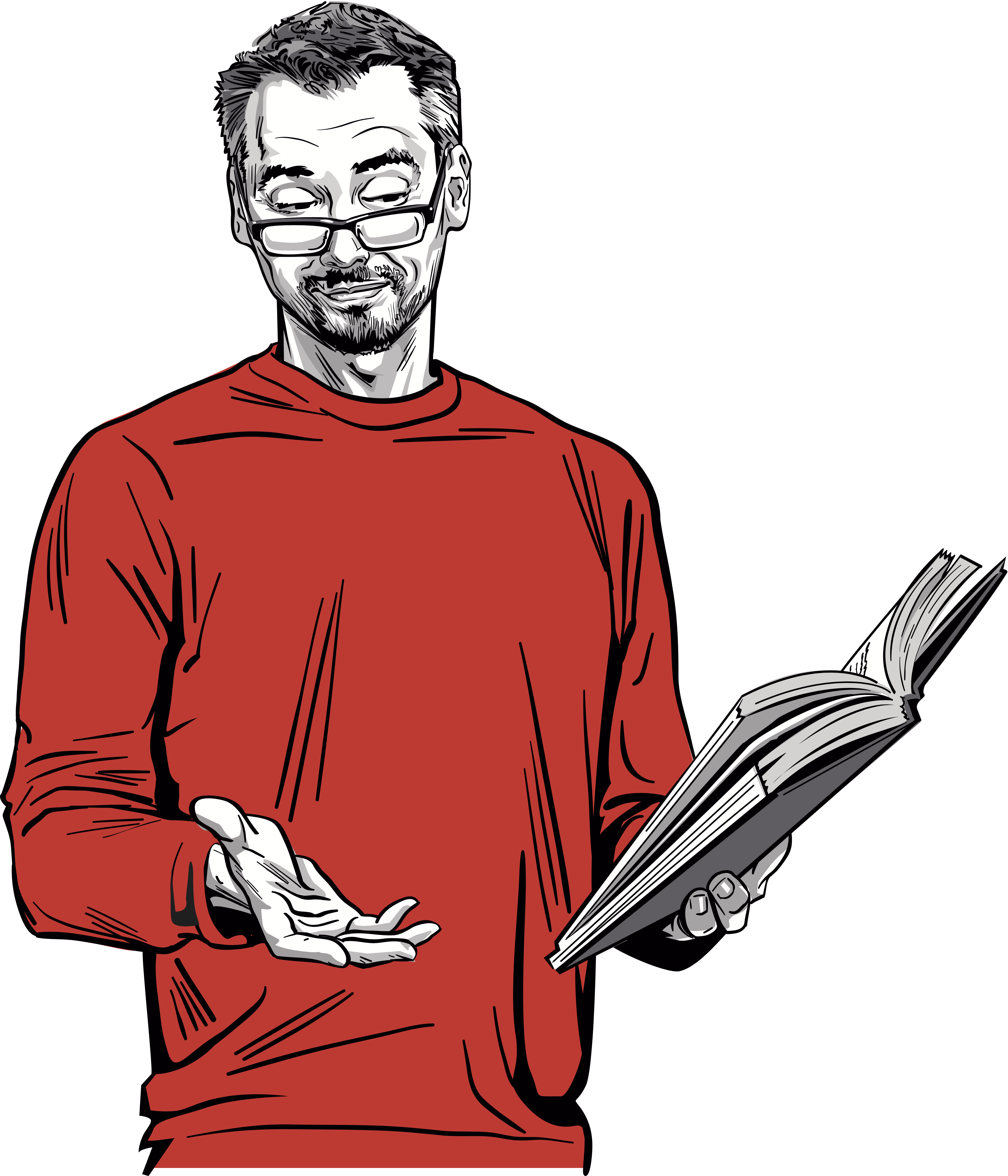 Cartoon Brent Ozar holding a book