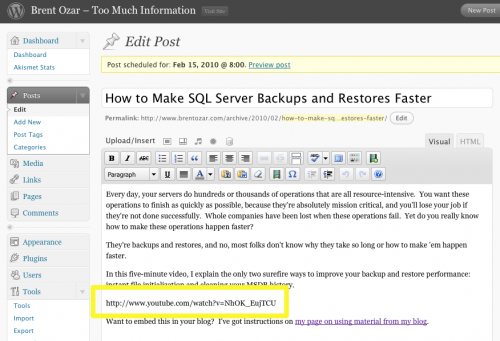 Embedding YouTube Videos in WordPress