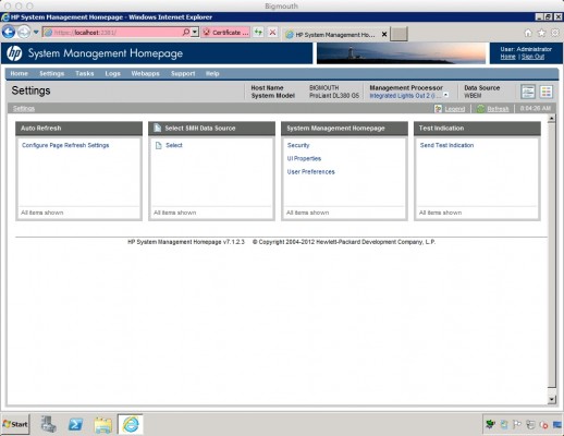 Settings for System Management Homepage (SMH) data source