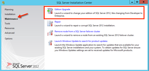 Edition Upgrade SQL Server 2012