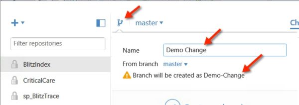 Creating a branch in the GitHub client for Windows