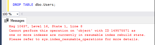 Resumable index operation error