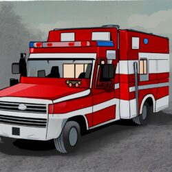 Ambulance generated with Stable Diffusion. Prompt: red and white ambulance, cartoon