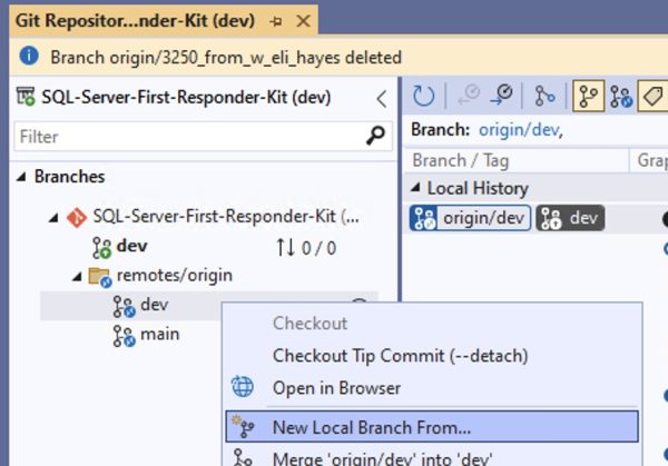 New Local Branch from remote
