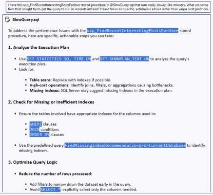 SSMS Copilot advice
