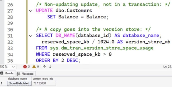 Version store in use
