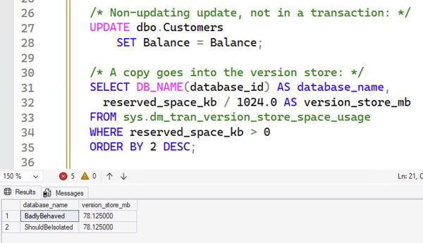 Version store still in use