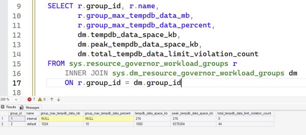Resource Governor capping TempDB usage