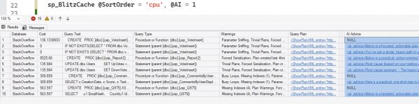 sp_BlitzCache with stored proc results