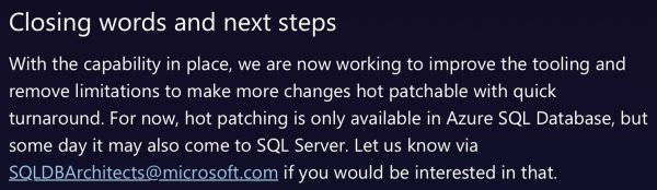 Hot patching announcement