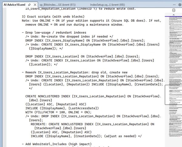 sp_BlitzIndex AI Advice
